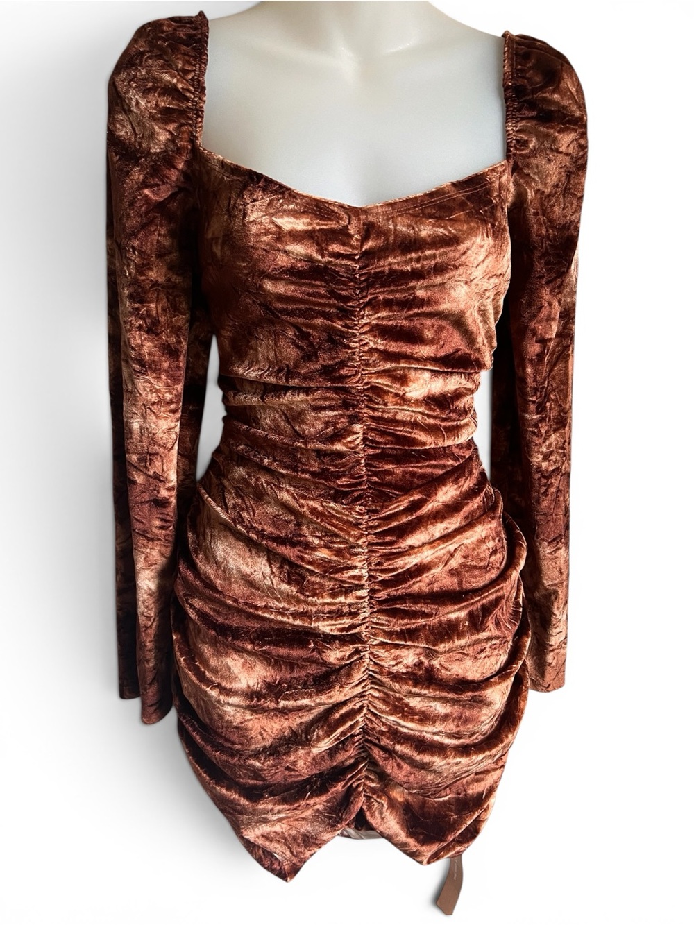 Reformation Large Heath‎ Milkmaid Dress Copper Marble Crushed Velvet Bodycon NWT